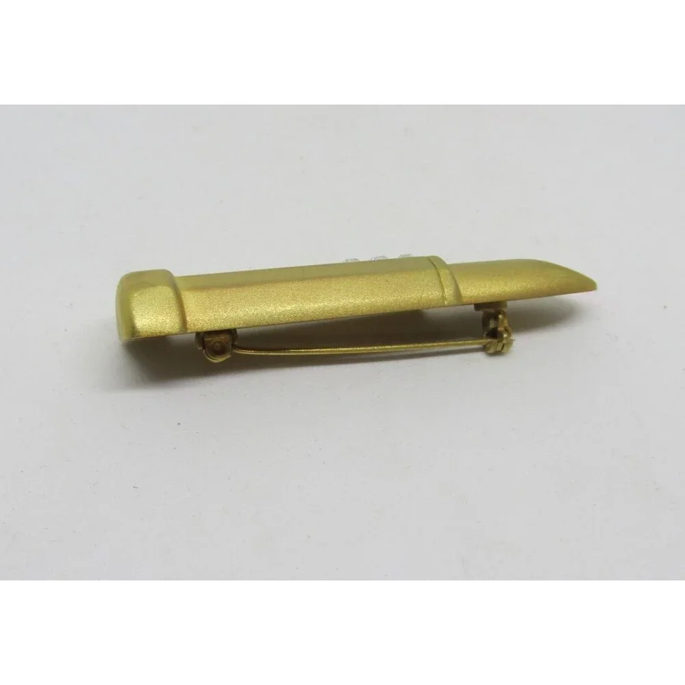 Vintage Gold Tone Lipstick Tube Brooch Pin Matte Finish with Rhinestones 1980s